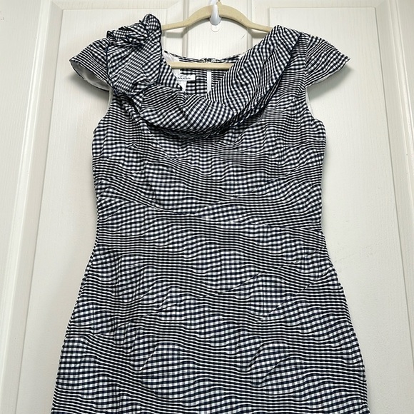 NWT OSCAR DE LA RENTA  Navy and White Check Cap Sleeve Dress Sz 8 - Picture 1 of 14